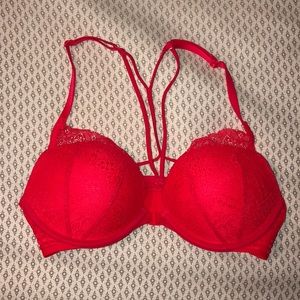 PINK red lace front close bra
